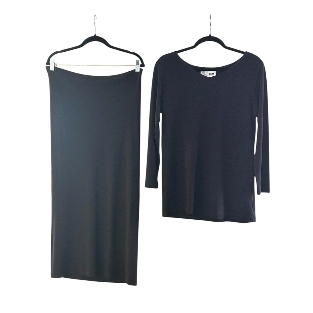 Vintage DKNY Black 90s Minimalist Architectural Set Ponte Knit ML Made In Korea